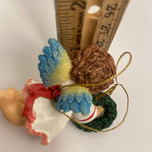Vintage Cherub Christmas Angel Holiday Ornament wreath rosebud baby angel wings - Picture 8 of 13